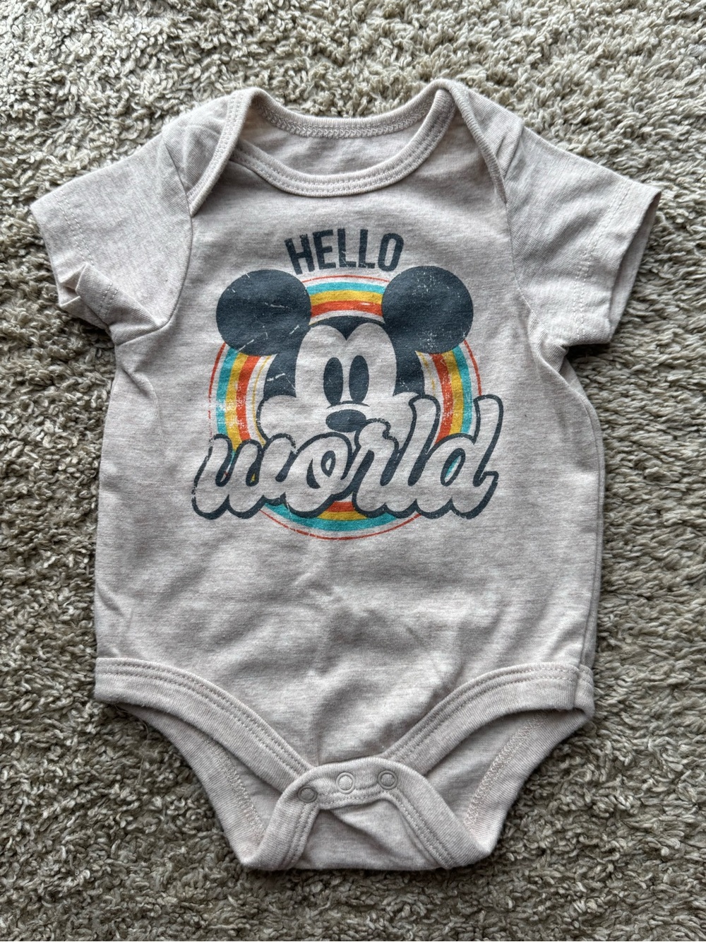 Disney Baby Mickey Mouse “Hello World” Rainbow Bodysuit Newborn NB